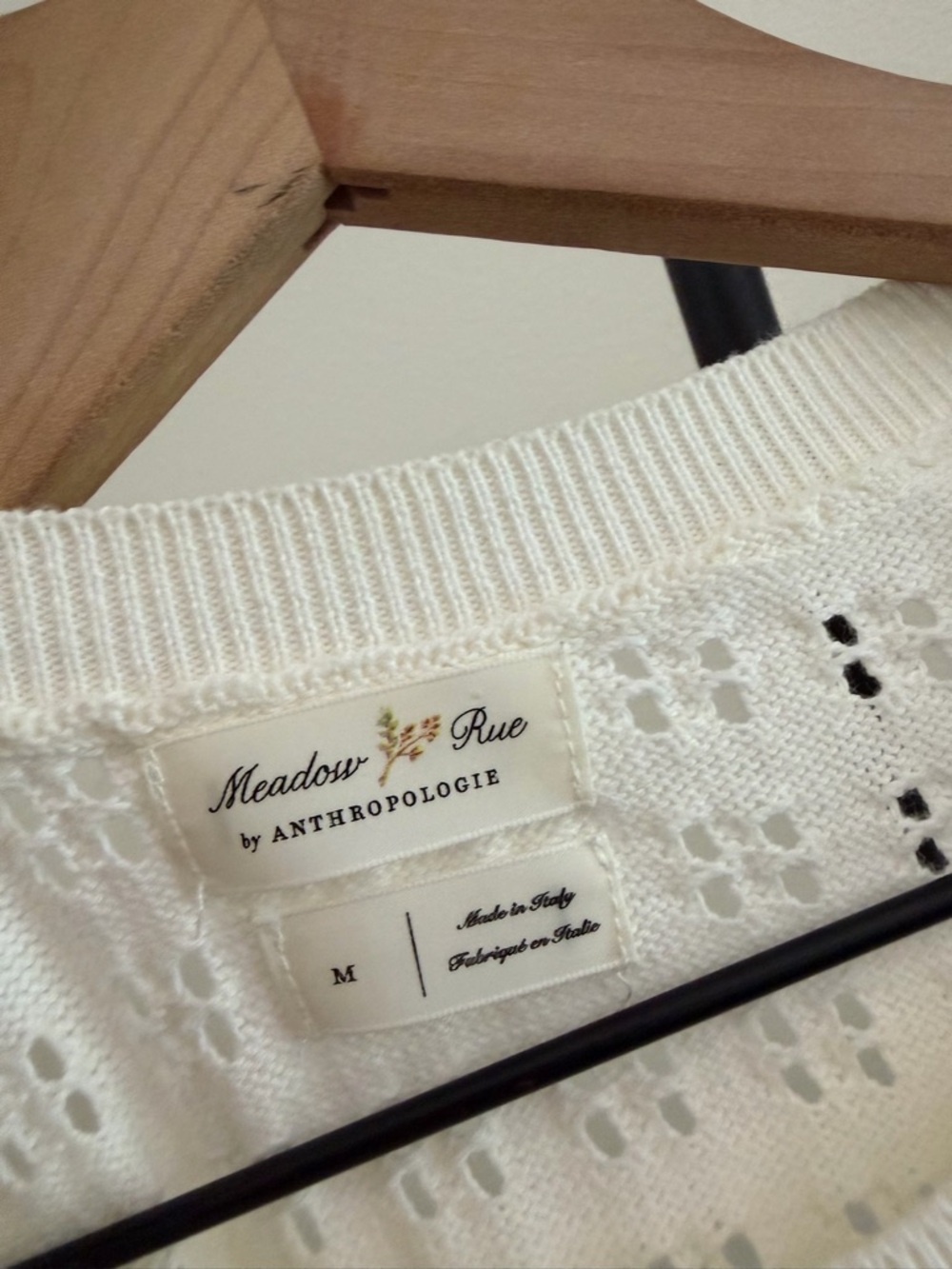 Anthropologie meadow rue Cadenza Cream Openwork Knit Short-Sleeve Top - Picture 6 of 8